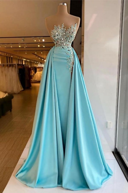 Sexy ärmelloses Meerjungfrau-Ballkleid mit glitzernden Pailletten und abnehmbarer Schleppe