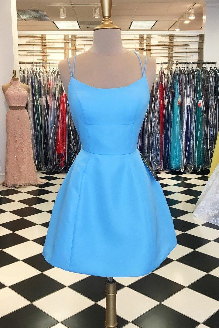 Vestido corto rosa sexy de tirantes finos con bolsillos para la fiesta de bienvenida PD102