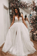 Vestidos de novia sexys de encaje, sin mangas y con tirantes finos