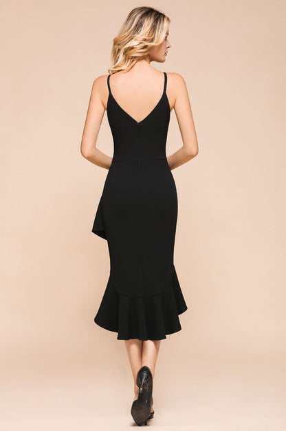 Sexy Spaghettiträger Sweetheart Slim Hi-Lo Partykleid Vintage rückenfreies schwarzes Ballkleid