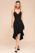 Vestido de fiesta sexy con tirantes finos, escote en forma de corazón, corte entallado, largo hasta la rodilla, estilo vintage, negro, sin espalda