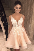 Sexy Spaghetti Straps V Neck Homecoming Dress | Chic Appliques Flowers Short Homecoming Dress