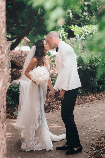 Vestidos de novia sexys de sirena sin tirantes y escote corazón con encaje