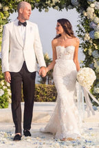 Vestidos de novia sexys de sirena sin tirantes y escote corazón con encaje