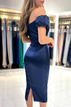 Vestidos de noche sexys de satén con escote en forma de corazón, mangas cortas y volantes.