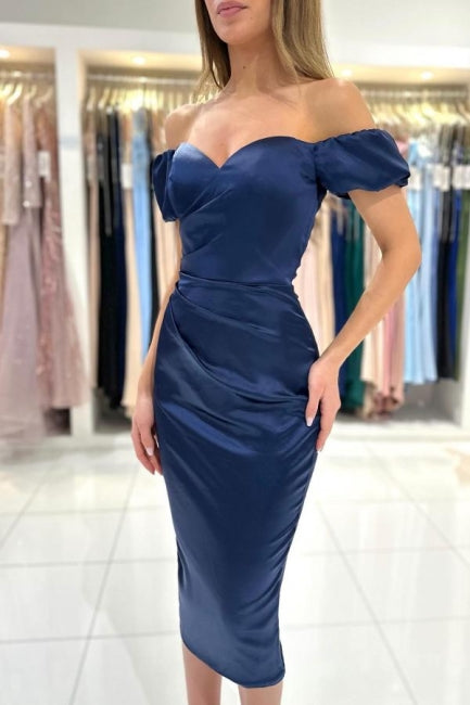 Vestidos de noche sexys de satén con escote en forma de corazón, mangas cortas y volantes.
