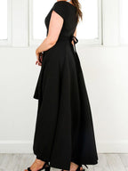 Sexy Satin-Heimkehrkleid mit V-Ausschnitt und Flügelärmeln, High Low, PD073