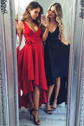 Vestido de fiesta sexy con escote en V, largo, alto y bajo, con faja PD074