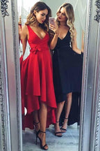 Vestido de fiesta sexy con escote en V, largo, alto y bajo, con faja PD074