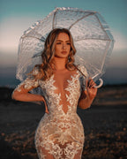Vestidos de novia sexys de encaje sirena con escote en V y mangas