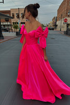 Shanty | Vestido de fiesta largo plisado con lazo y hombros descubiertos en forma de A