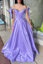 Shanty | Vestido de fiesta largo plisado con lazo y hombros descubiertos en forma de A