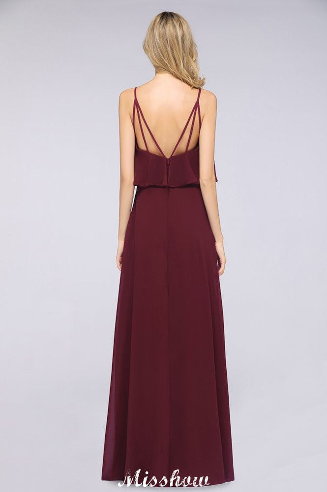 Shapghetti Burgunder Brautjungfernkleid Rückenfreies Chiffonkleid für Hochzeitsgäste