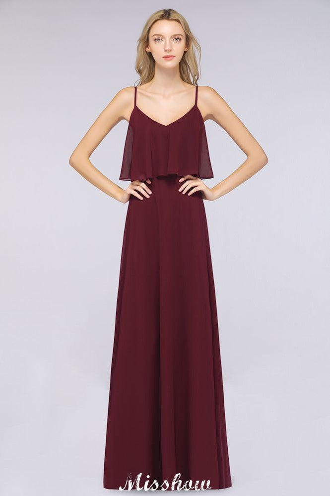Shapghetti Burgunder Brautjungfernkleid Rückenfreies Chiffonkleid für Hochzeitsgäste