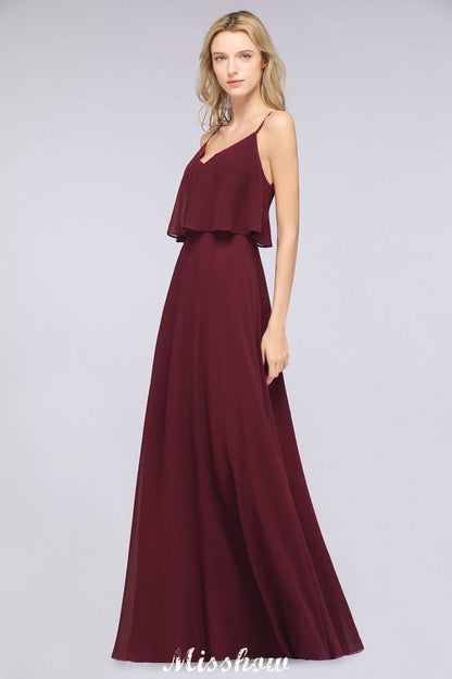 Shapghetti Burgunder Brautjungfernkleid Rückenfreies Chiffonkleid für Hochzeitsgäste