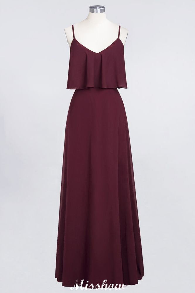 Vestido de dama de honor Shapghetti color burdeos, sin espalda, de gasa, para invitada de boda