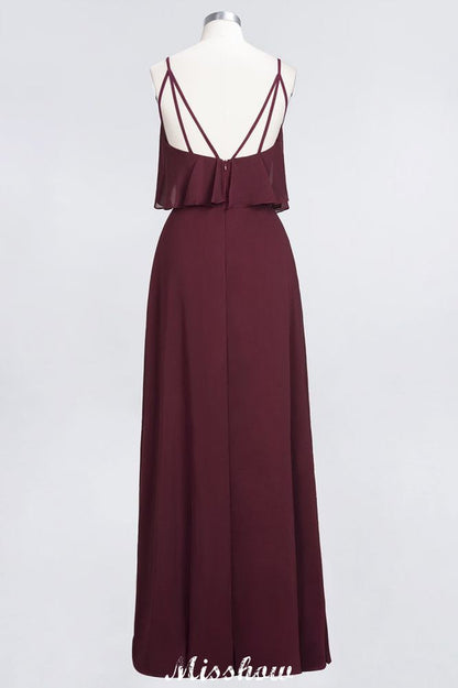 Shapghetti Burgunder Brautjungfernkleid Rückenfreies Chiffonkleid für Hochzeitsgäste
