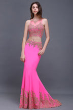 Sheath Round Satin Stretch Fuschia Prom Dresses