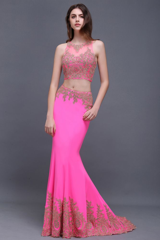 Vestidos de fiesta fucsia con corte tubo, corte redondo y satén elástico
