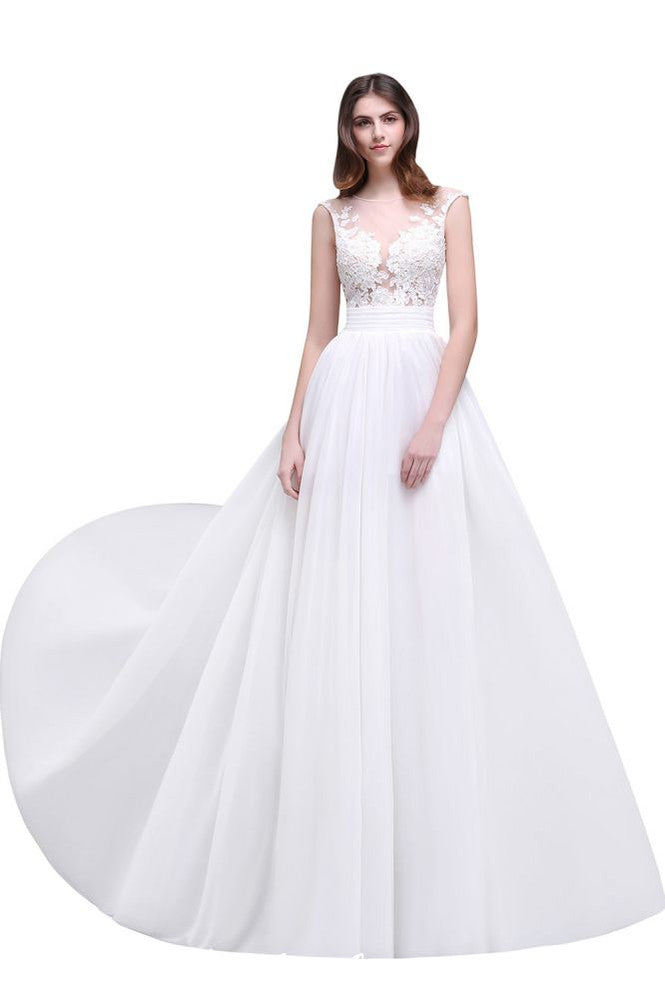 Vestidos de novia playeros de gasa con encaje transparente