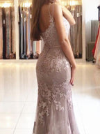 Vestidos de fiesta de tul con encaje y tirantes finos sin mangas