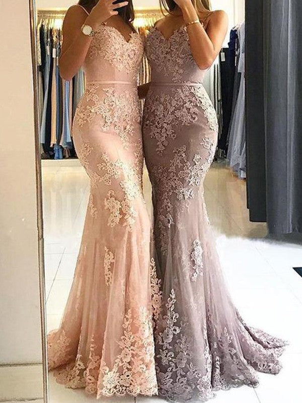 Vestidos de fiesta de tul con encaje y tirantes finos sin mangas