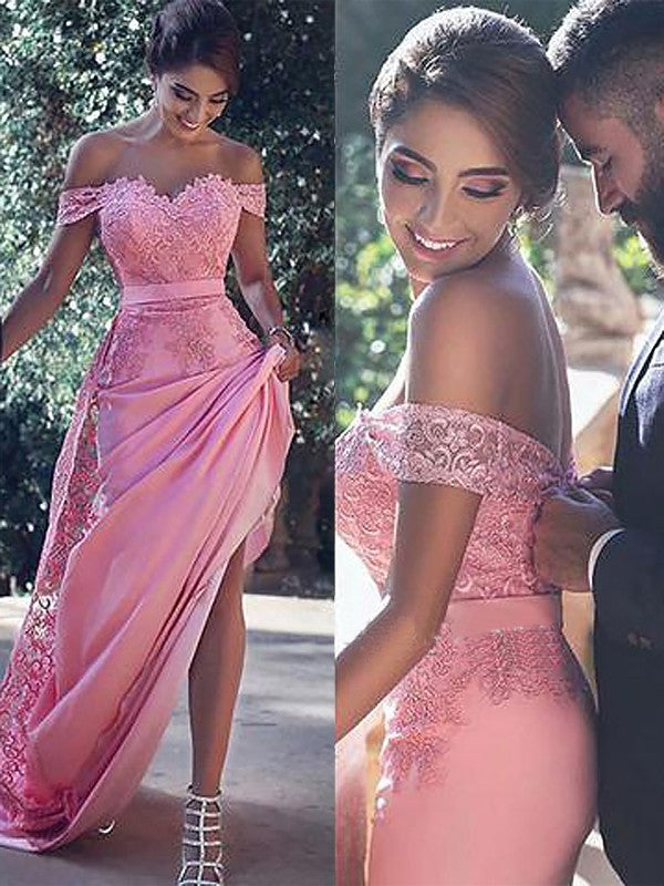 Etui-Linie/Säule Off-the-Shoulder Ärmellos Seide wie Satin Ballkleider