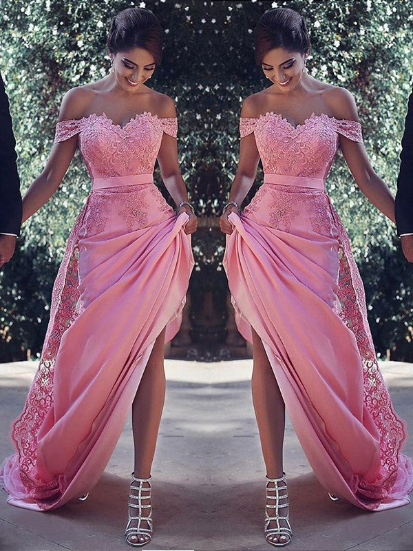 Etui-Linie/Säule Off-the-Shoulder Ärmellos Seide wie Satin Ballkleider