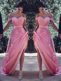 Etui-Linie/Säule Off-the-Shoulder Ärmellos Seide wie Satin Ballkleider