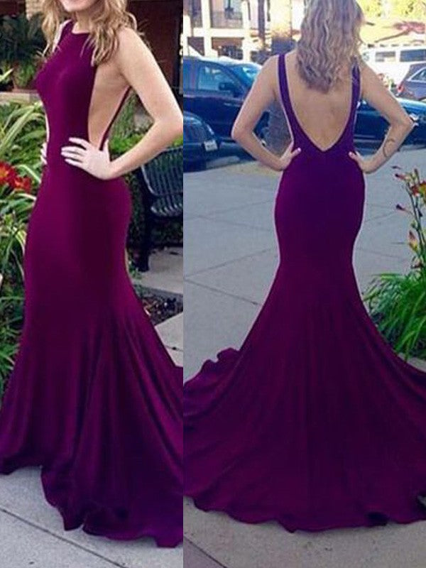 Vestidos de fiesta de jersey con escote redondo, sin mangas y corte tubo/columna