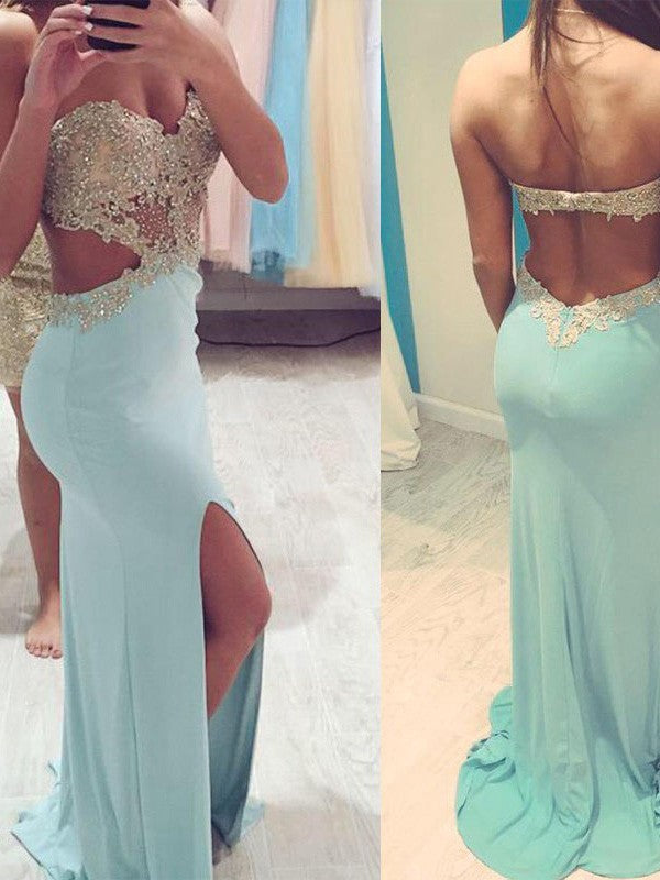 Vestidos de fiesta de jersey con escote corazón, sin mangas y cuentas, con corte tubo/columna