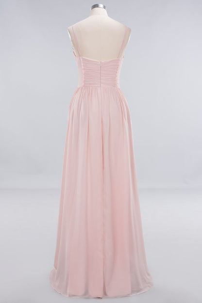 Sheer Spaghetti Straps aline Prom Dresses | Simple Chiffon Sleeveless Evening Dresses