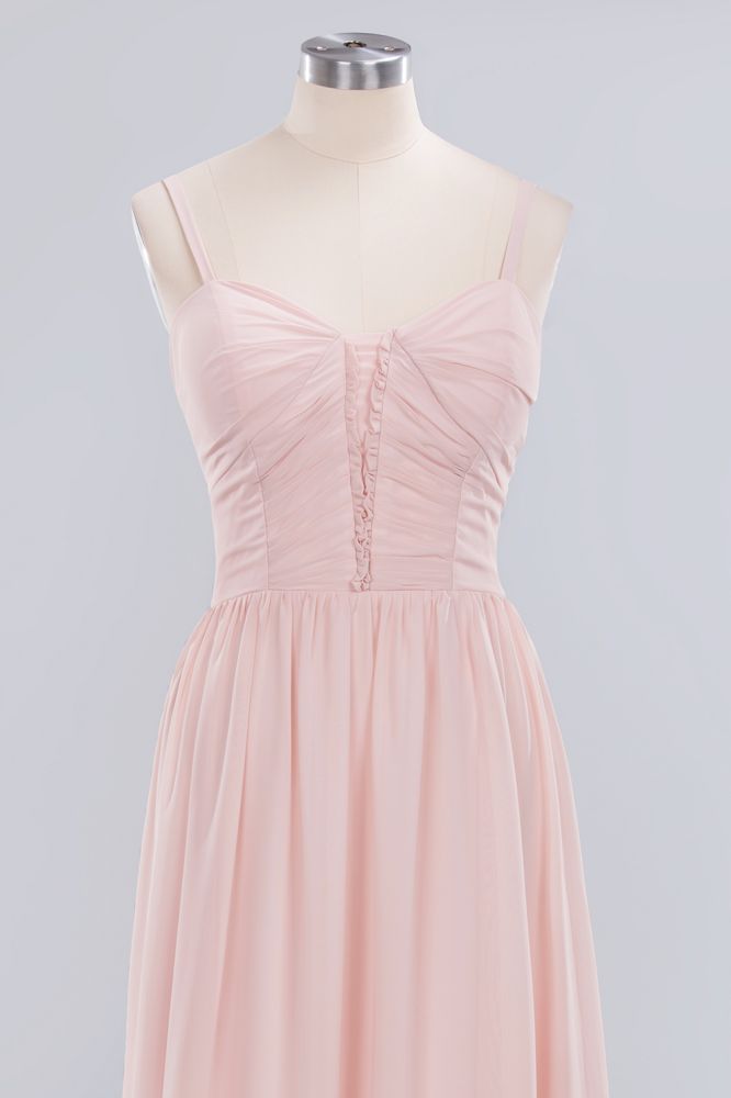 Sheer Spaghetti Straps aline Prom Dresses | Simple Chiffon Sleeveless Evening Dresses