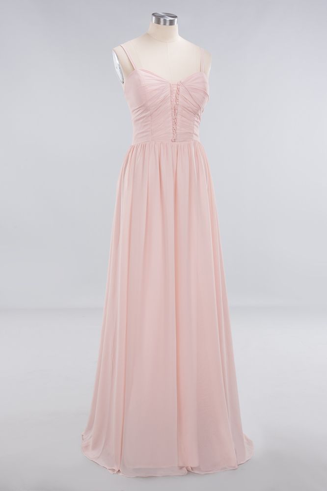 Sheer Spaghetti Straps aline Prom Dresses | Simple Chiffon Sleeveless Evening Dresses