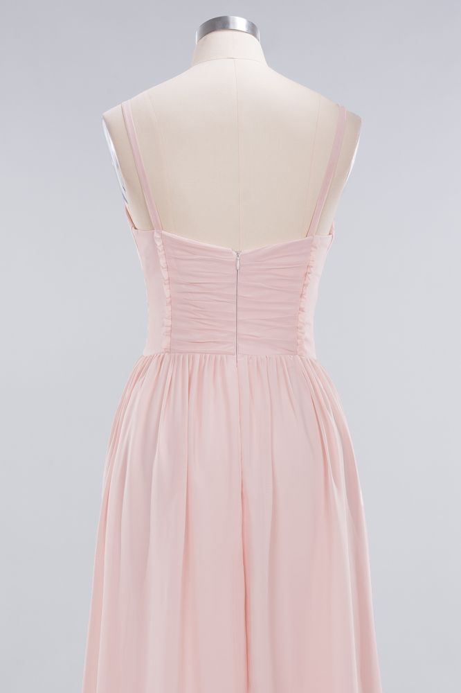 Sheer Spaghetti Straps aline Prom Dresses | Simple Chiffon Sleeveless Evening Dresses