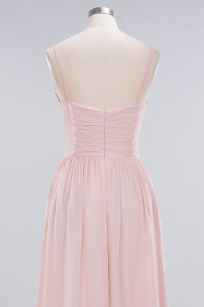 Sheer Spaghetti Straps aline Prom Dresses | Simple Chiffon Sleeveless Evening Dresses