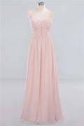 Sheer Spaghetti Straps aline Prom Dresses | Simple Chiffon Sleeveless Evening Dresses