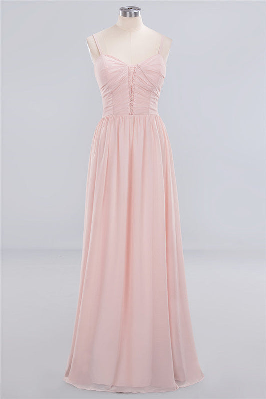 Sheer Spaghetti Straps aline Prom Dresses | Simple Chiffon Sleeveless Evening Dresses