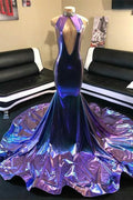 Vestidos de novia de corte sirena, sin mangas, con escote en V y cuello alto en morado brillante