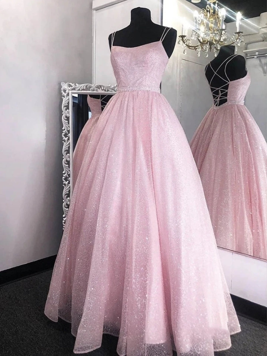 Vestidos de noche formales de graduación con lentejuelas, brillantes, largos, de corte A y espalda descubierta