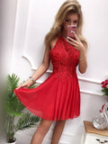 Kurzes A-Linie Neckholder Chiffon Spitze Ballkleid Formelle Homecoming Kleider