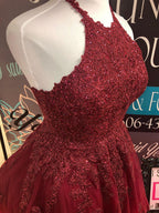 Kurzes A-Linie Neckholder Spitzen Tüll Rückenfreies Ball- und Heimkehrkleid