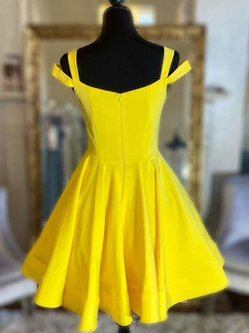 Short A-line Off the Shoulder Satin Prom Homecoming Dresses