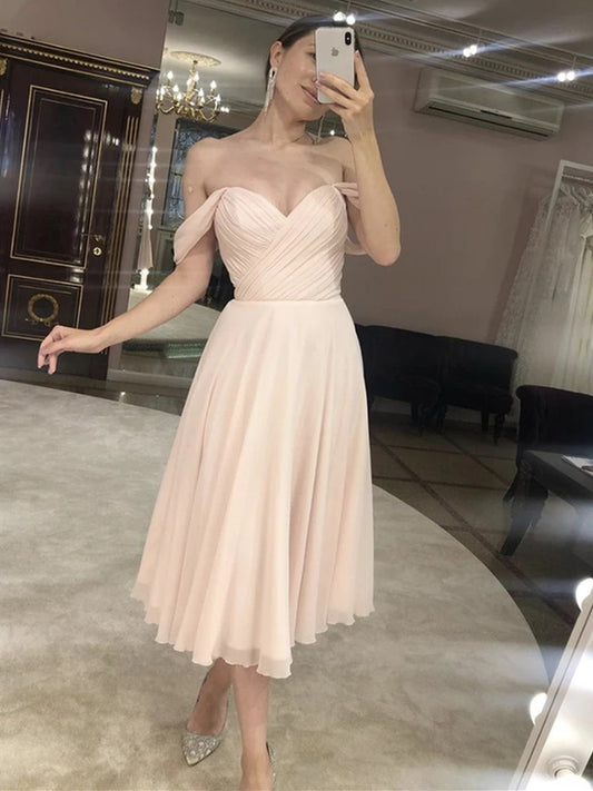 Kurzes A-Linien-Kleid mit schulterfreiem Bodenlangen Ball-, Abschluss- und Heimkehrkleid