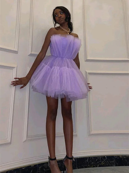 Kurzes A-Linien-Prinzessin-Kleid ohne Träger aus Tüll für den Abschlussball