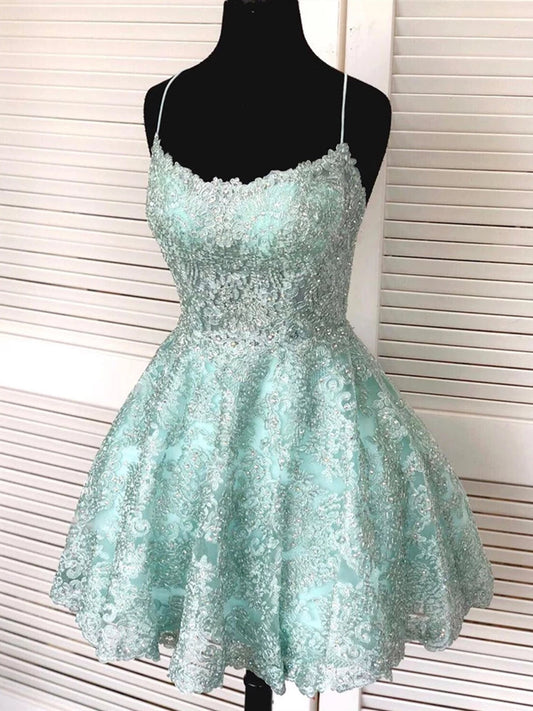 Kurzes A-Linien-Kleid mit ärmelloser Spitze und offenem Rücken für formelle Abschlussfeiern und Heimkehr