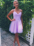 Vestidos cortos de fiesta de graduación con escote en forma de A, tirantes finos y tul