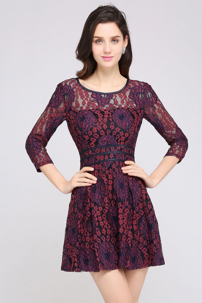 Short Lace A-line Scoop Cocktail Dresses
