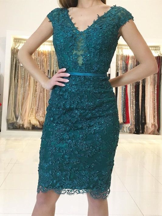 Kurzes Meerjungfrau-Kleid mit V-Ausschnitt und rückenfreiem Tüll und Spitze, formelles Abschlussball-/Homecoming-Kleid