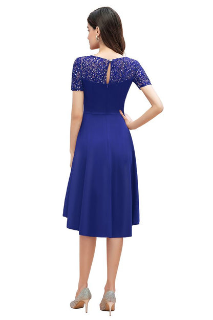 Kurzarm Pailletten Hi-Lo Cocktail Party Kleid Burgund Aline Täglich Casual Kleid